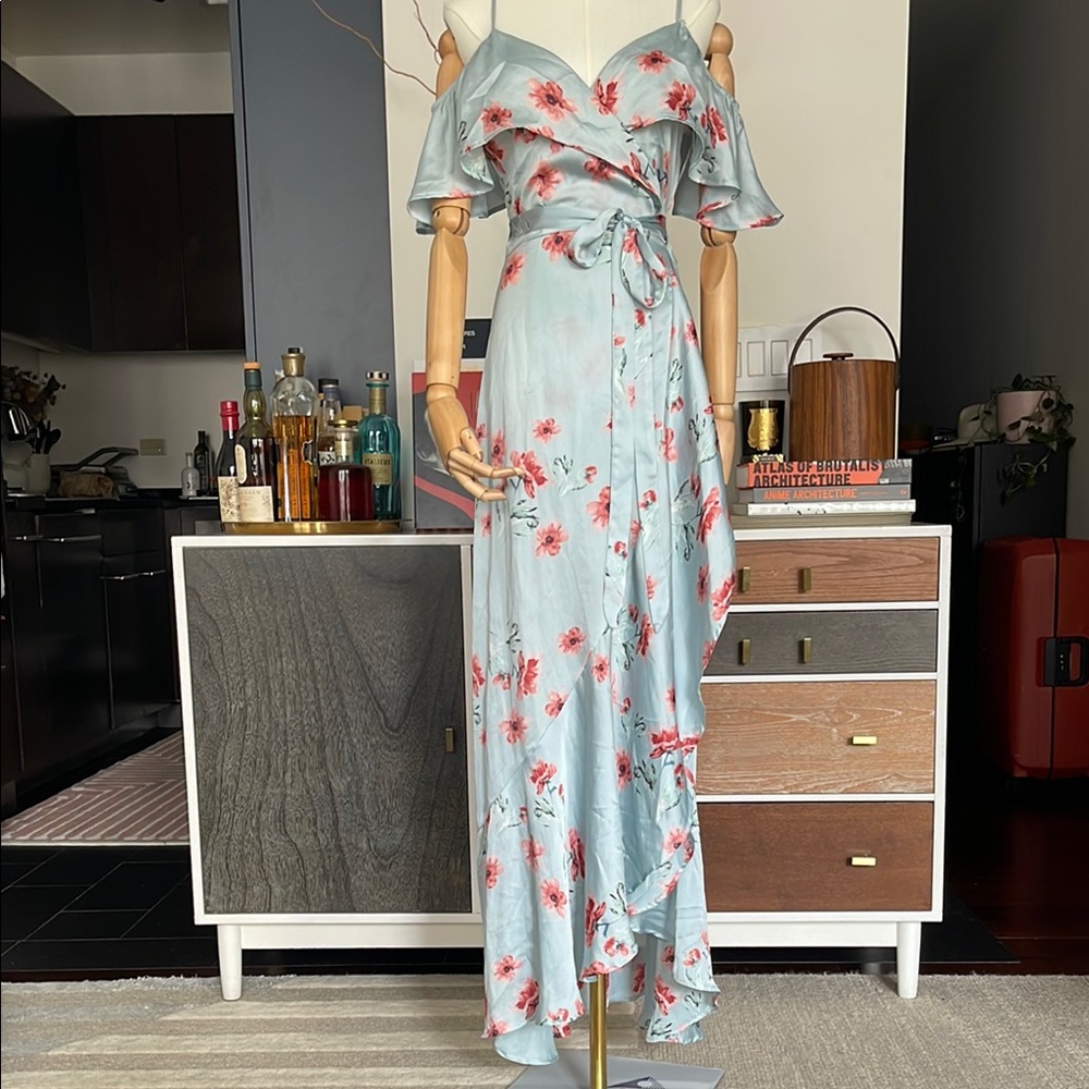 If By Sea Floral Wrap Dress in Blue and Red